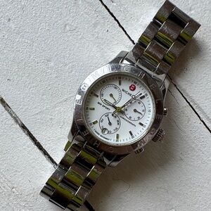 Michele Silver and White Chronograph Watch with Date - Good Condition